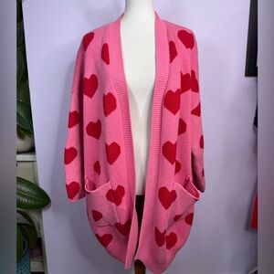 Lazy Oaf Pink with Red Hearts Oversized Knit Cardigan